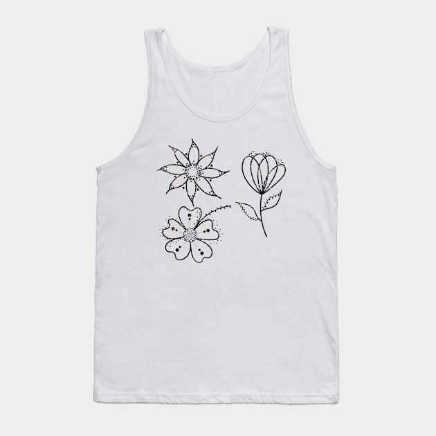 Golden Glitter Doodle Flowers (Black) Tank Top by DesignbyKurlz